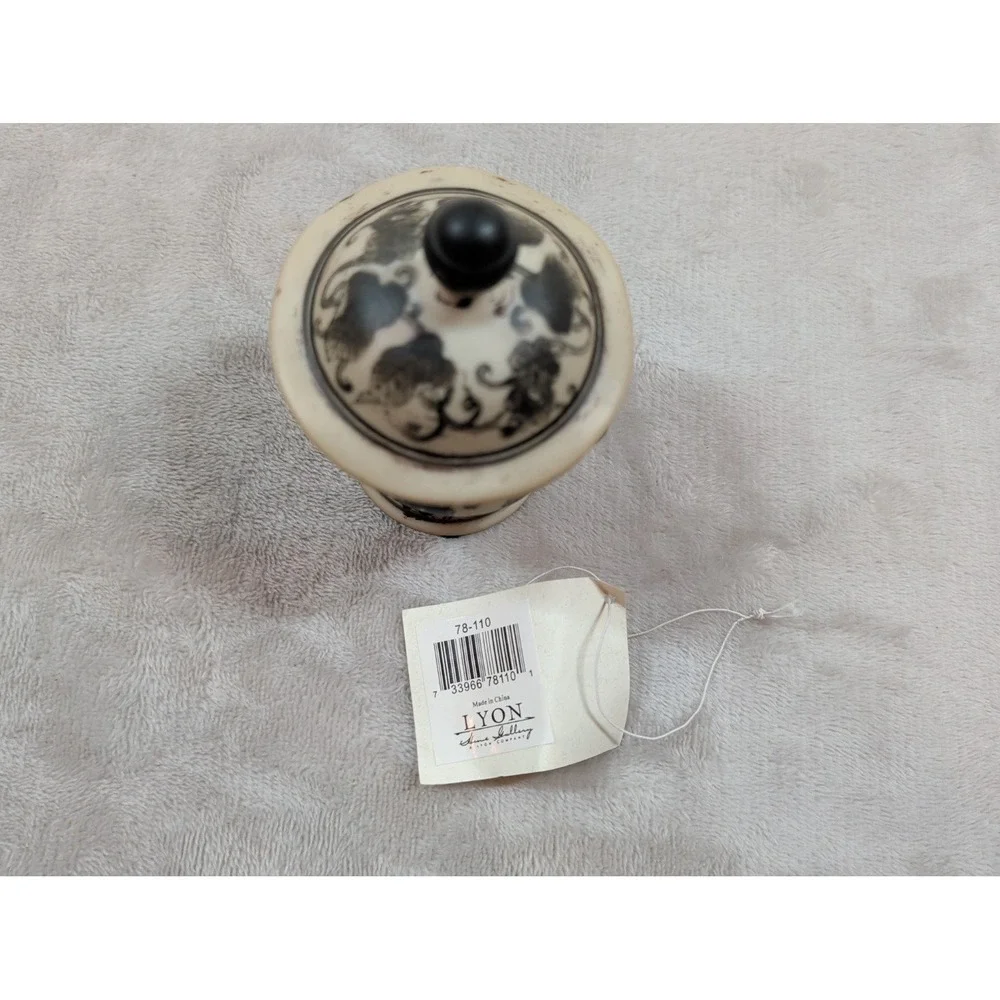 Lyon Home Gallery Cream Black‎ Floral Ceramic Lidded Urn Decorative Jar 4.5